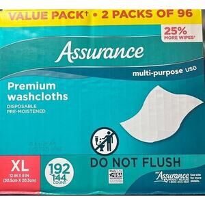 Assurance Premium XL Disposable Washcloths, 192 Ct